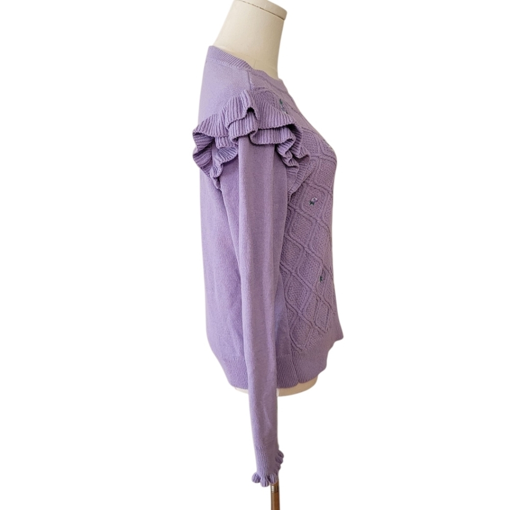 Charter Club Lavender Floral Ruffle Sweater Size Medium Petite - Picture 3 of 5